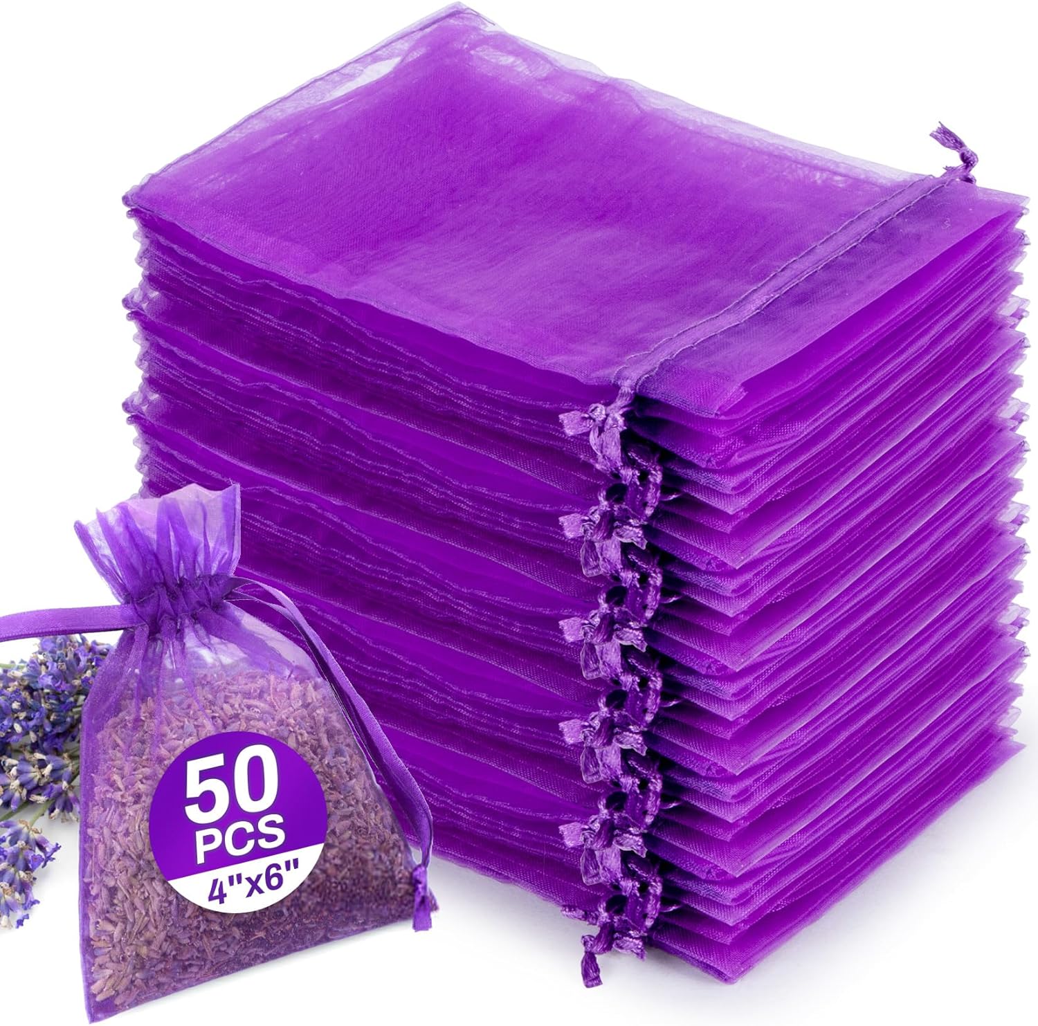 Sukh 50 Lavender Sachet Bags Empty - Purple Organza Bags 4x6 Sachets For Drawers And Closets Deodorizer Potpourri Bags Scented Sachet Home Fragrance Products Party Favor Gifts for Rose Orange Cinnamon