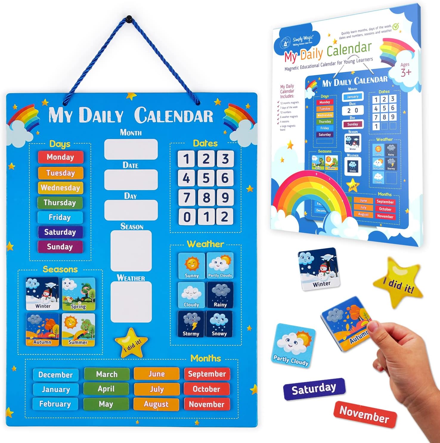 Simply Magic Kids Calendar 2025 - My First Daily Magnetic Calendar for Kids, All About Today Board, Days of The Week Toddler Calendars - Preschool Classroom Calendar for Wall, Circle Time Calendars