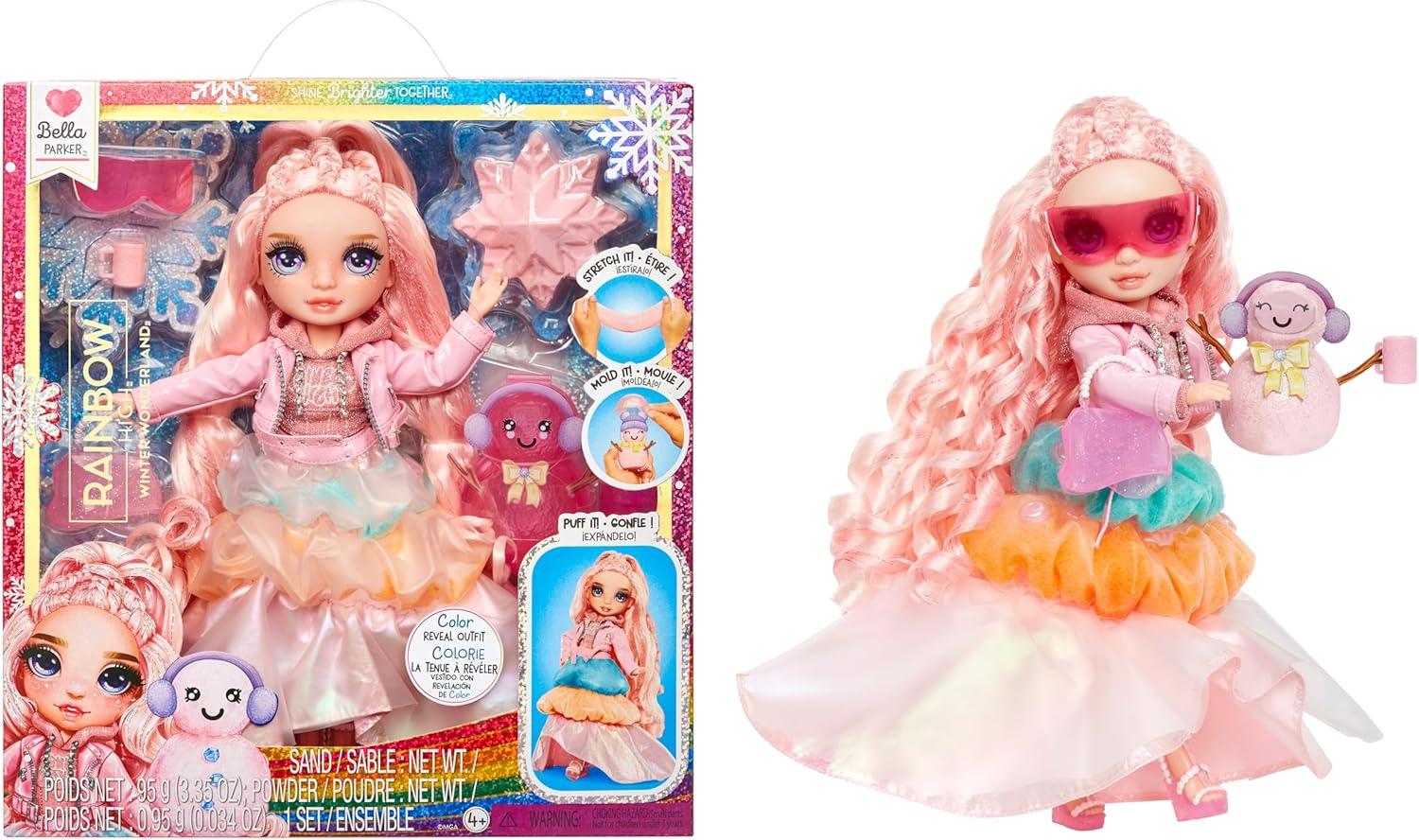 Rainbow High Winter Wonderland - Bella (Pink) - 28 cm Fashion Doll, With Hidden Magic Snow That Puffs Up with Water, Comes with A Snowman Kit, Suitable For Kids Ages 4-12 Years Old and Collectors
