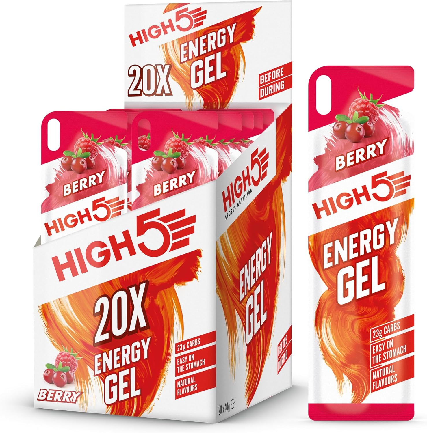 HIGH5 Energy Gels - Quick Release Sports Gels to Power Muscles for Peak Performance - Natural Fruit Juice & Caffeine-Free - On The Go Energy Boost for Running, Cycling and Endurance (Berry, 20 x 40g)
