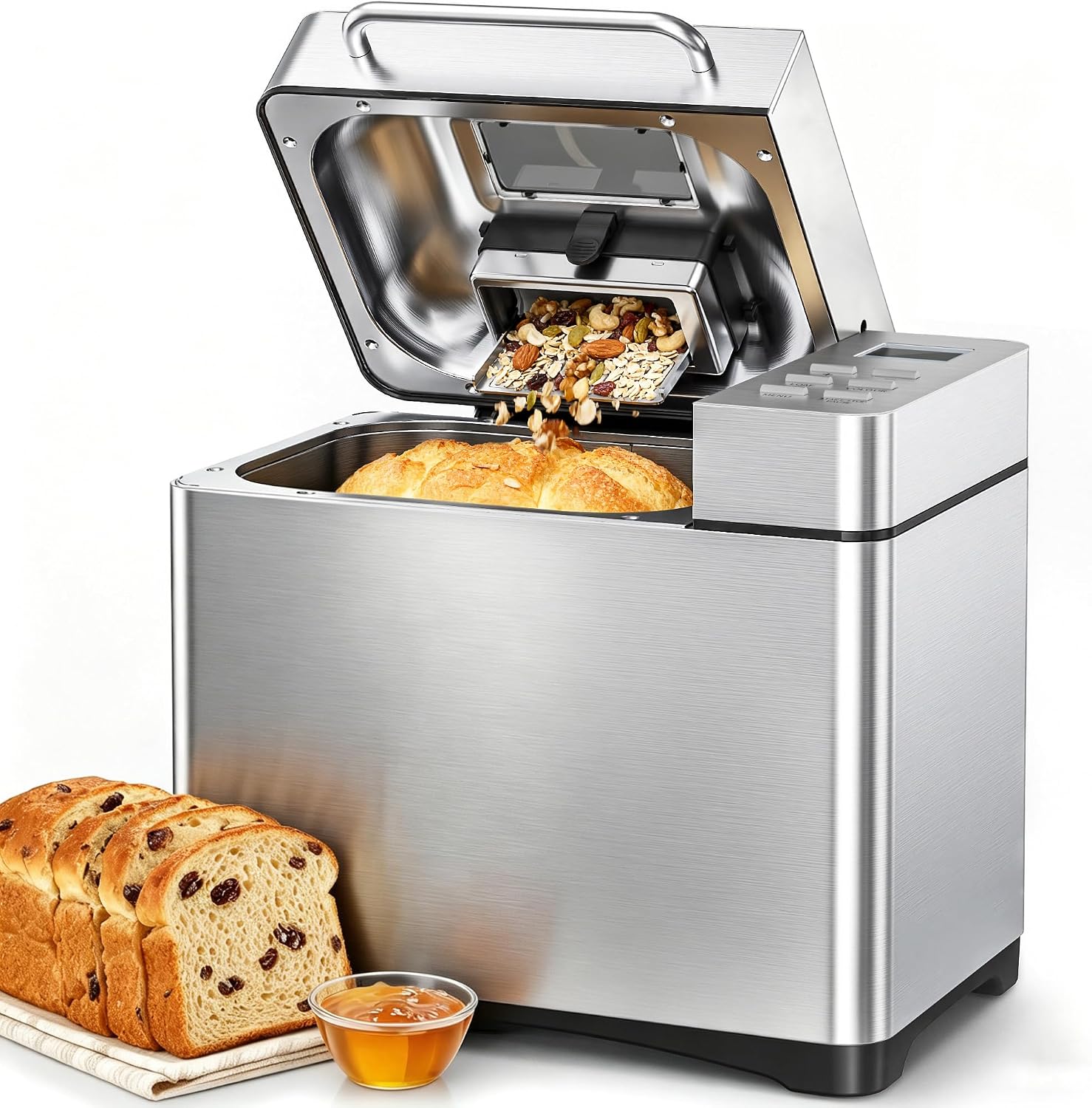 JUMMICO Fully Automatic Bread Maker – 19 Programs & 1000g Capacity – 3 Browning Levels, Timer, 710W, Viewing Window & Recipe Book – Stainless Steel