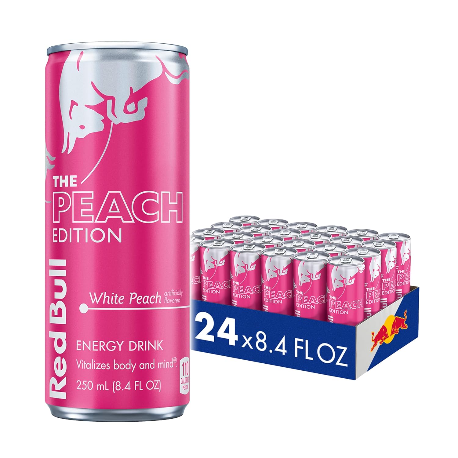 Red Bull Peach Edition Energy Drink, White Peach, 8.4 fl.oz., 24 cans, with 80mg Caffeine, Taurine & B Vitamins