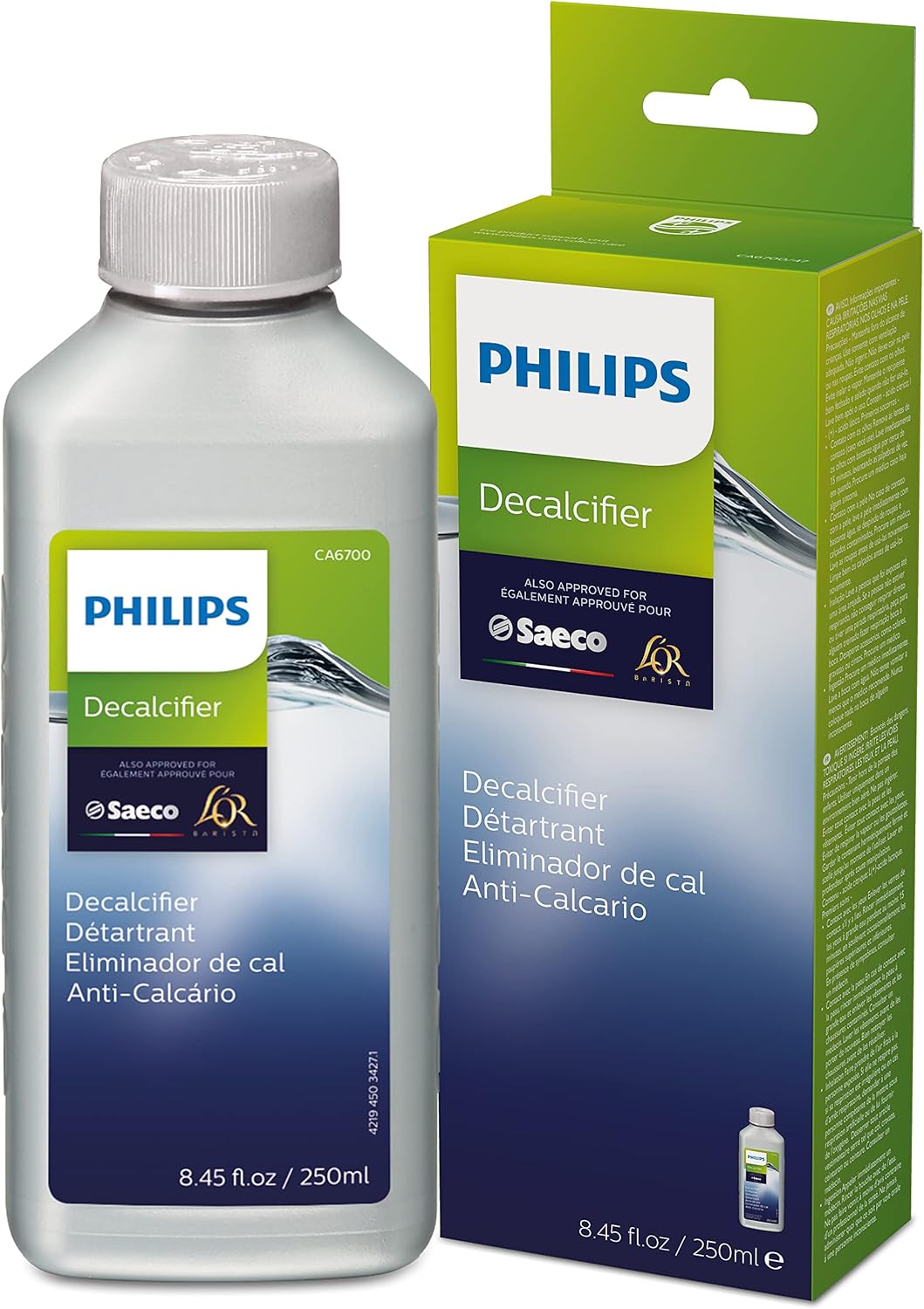 Philips Kitchen Appliances Philips Original Espresso Machine Descaler, Perfect Descalcification for a Prolong Machine Lifetime, 1 Descaling Cycle, Bottle of 250 ml, (CA6700/47)