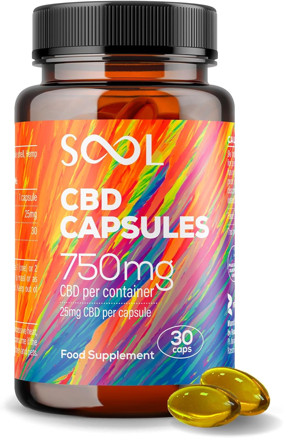 SOOL CBD Capsules 750mg 30pcs | 25mg CBD Per Gel Soft Capsule | Broad Spectrum CBD Oil Capsules | Blended with Hemp Oil | Relax - Recover - Revive