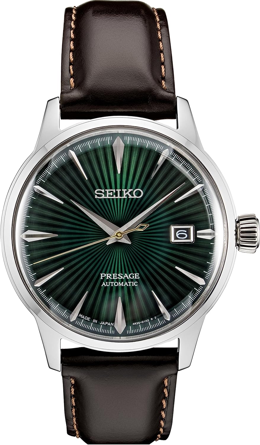 SEIKO Automatic Watch for Men - Presage Cocktail Time - Patterned with Golden Numerals and Date Calendar, 50m Water-Resistant