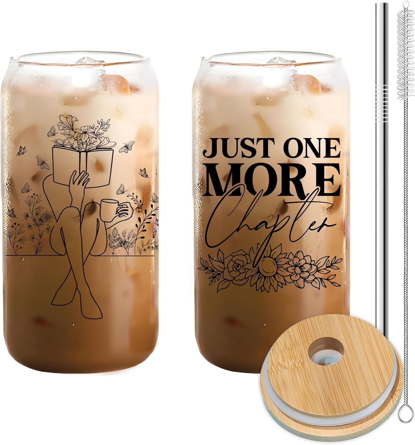 Book Lovers Gifts For Women, Just One More Chapter 16 Oz Glass Cup, Book Reader Gifts, Bookish Gifts For Book Lovers, Book Themed Gifts, Librarians, Bookaholics, Bookworms, Birthday Gifts For Her