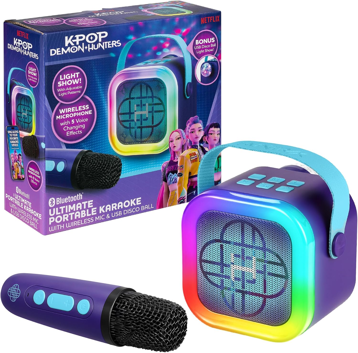Kpop Demon Hunters Bluetooth Karaoke Machine for Kids (One Microphone)