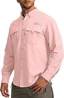 Men's Sun Protection Fishing Shirts Long Sleeve Travel Work Shirts for Men UPF50+ Button Down Shirts with Zipper Pockets