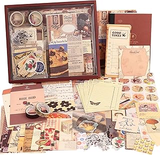 348 Pcs Scrapbooking Supplies Kit, Vintage Aesthetic Scrapbook Kit for Bullet Junk Journal, Stationery, A6 Grid Notebook, DIY Journaling Supplies, Birthday Craft Gift for Teen Girl Kid Women