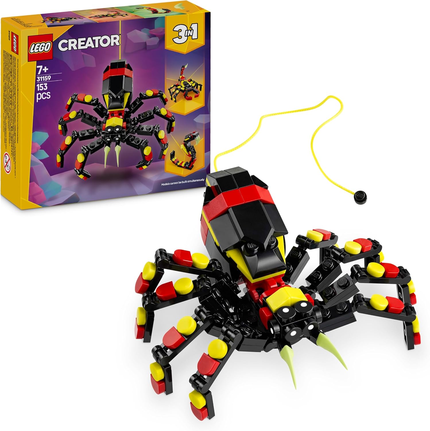 LEGO Creator 3in1 Wild Animals: Surprising Spider Toy - Transforms into a Scorpion Figure or a Snake - Building Set for Nature-Loving 7+ Year Old Boys & Girls - Creative Birthday Gift - 31159