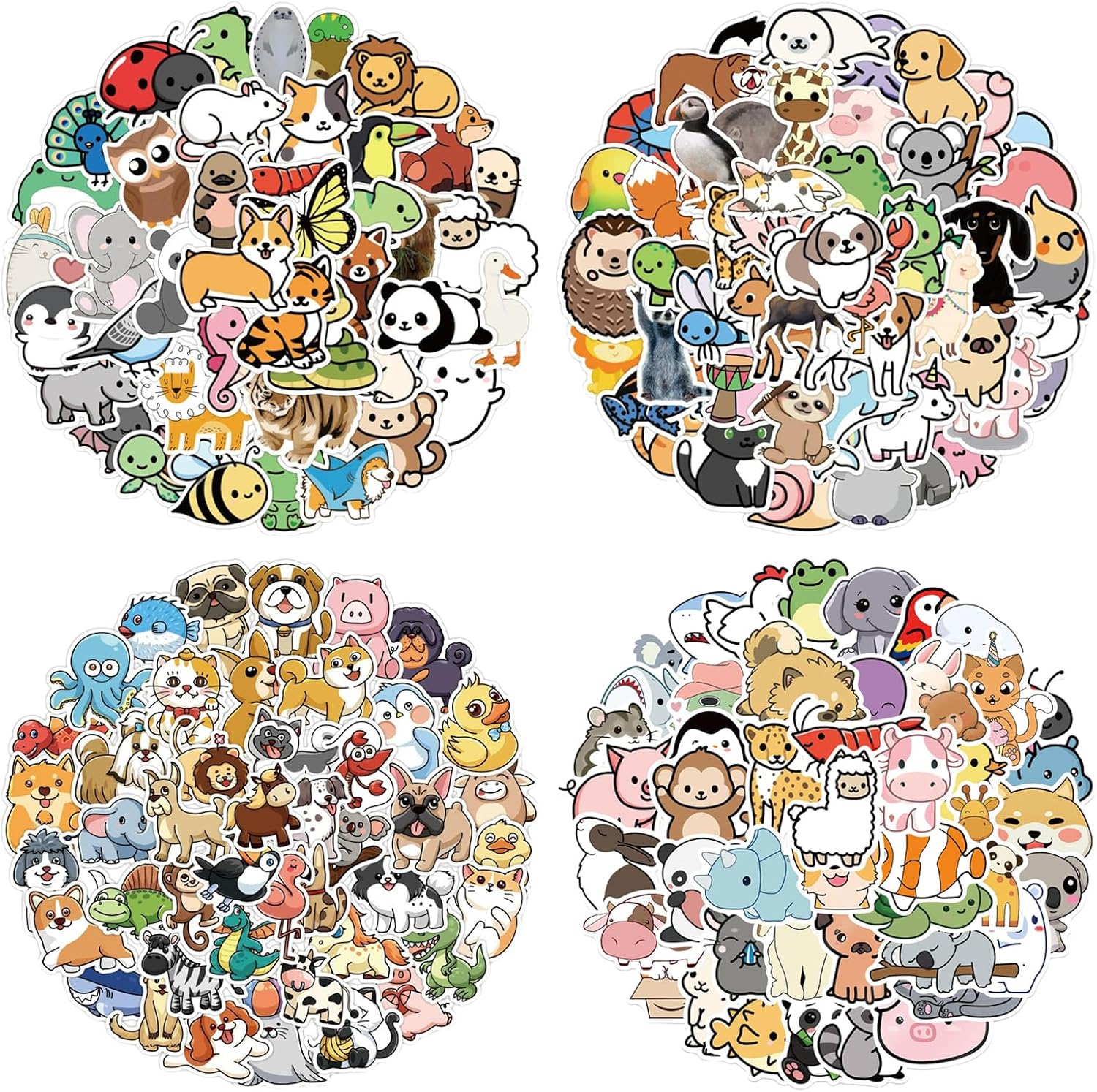 200 Pcs Cute Animal Stickers Set, 4 Types(50 Pcs Each) for Water Bottles, Phones & Laptops - PVC, Colorful, Aesthetic, Kids Gifts