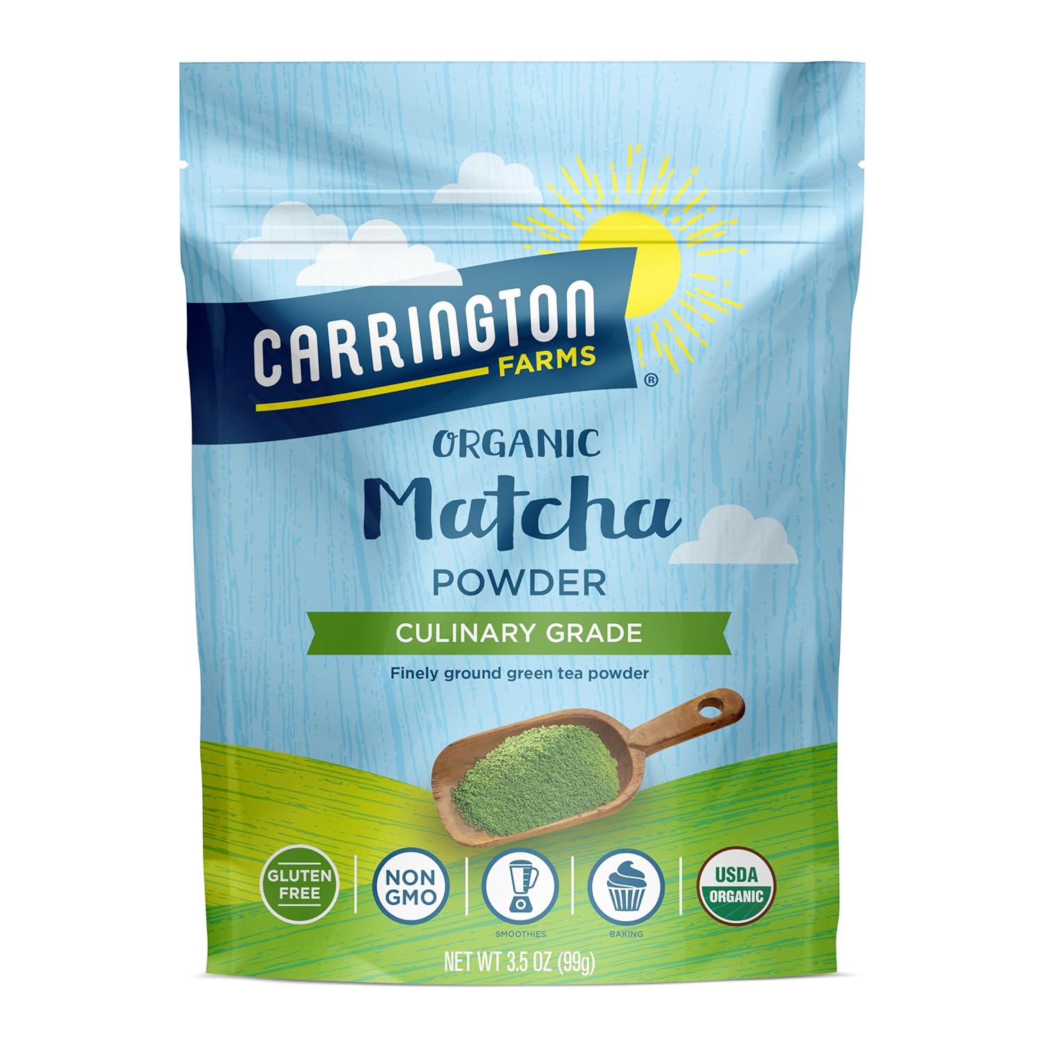 Carrington Farms – Organic Matcha Powder - Finely Milled Green Tea Leaves - Bold And Rich Flavor - Energy Booster - Low Calorie 3.5 Ounce Bag - Package May Vary