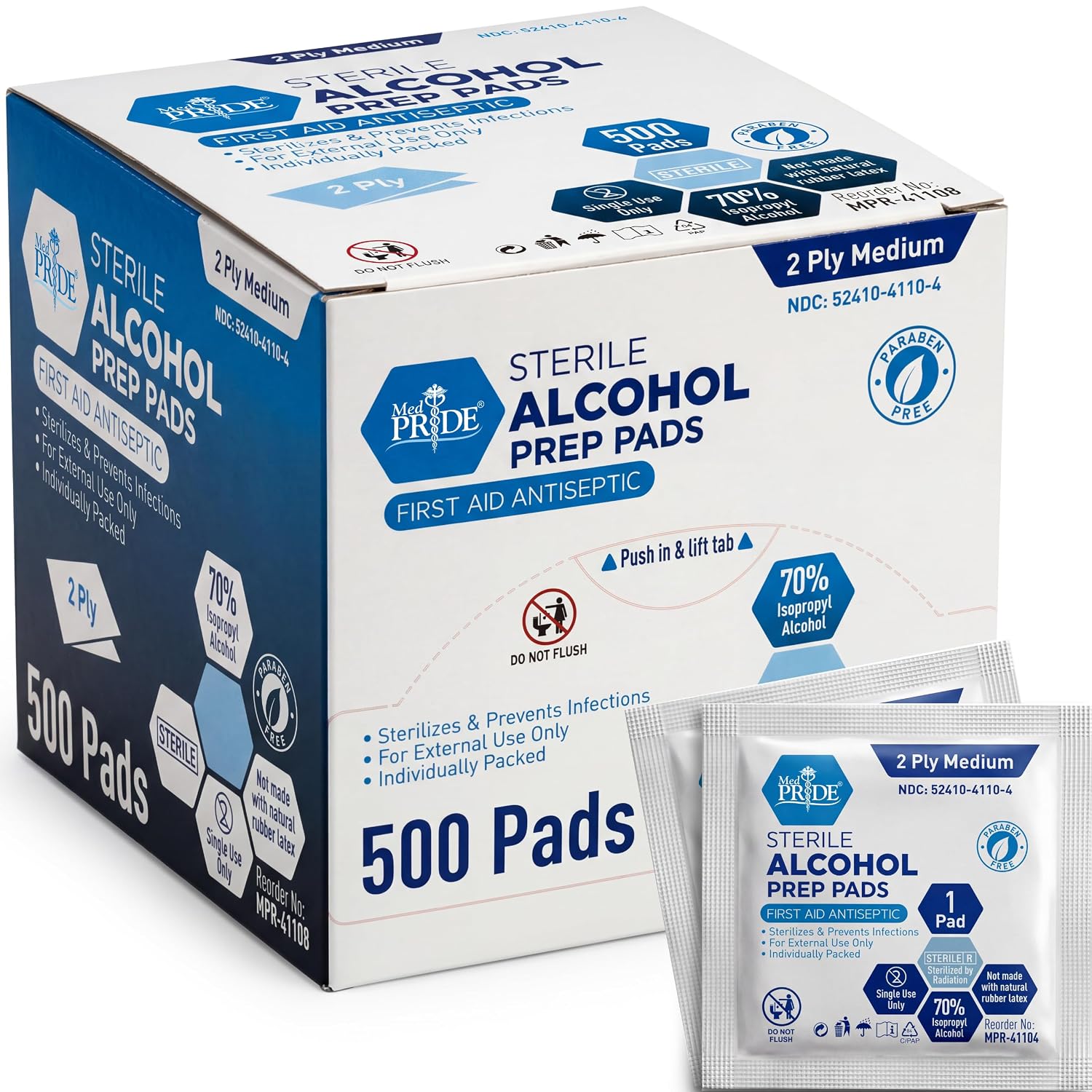 MED PRIDE Sterile Alcohol Prep Pads, Medical Grade, 2-Ply, 500-Count