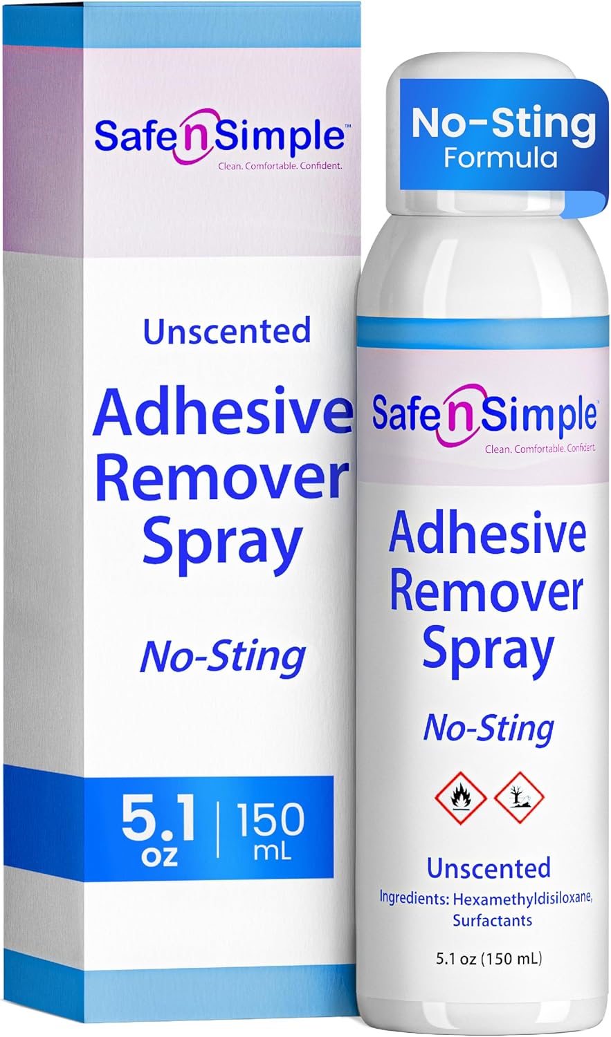 Safe n’ Simple Medical Adhesive Remover Spray for Skin - 5.1 Fl Oz No Sting Alcohol Free Ostomy Adhesive Remover - Gentle Medical Adhesive Removal Spray for Stoma, Urostomy, Ileostomy & Colostomy Care