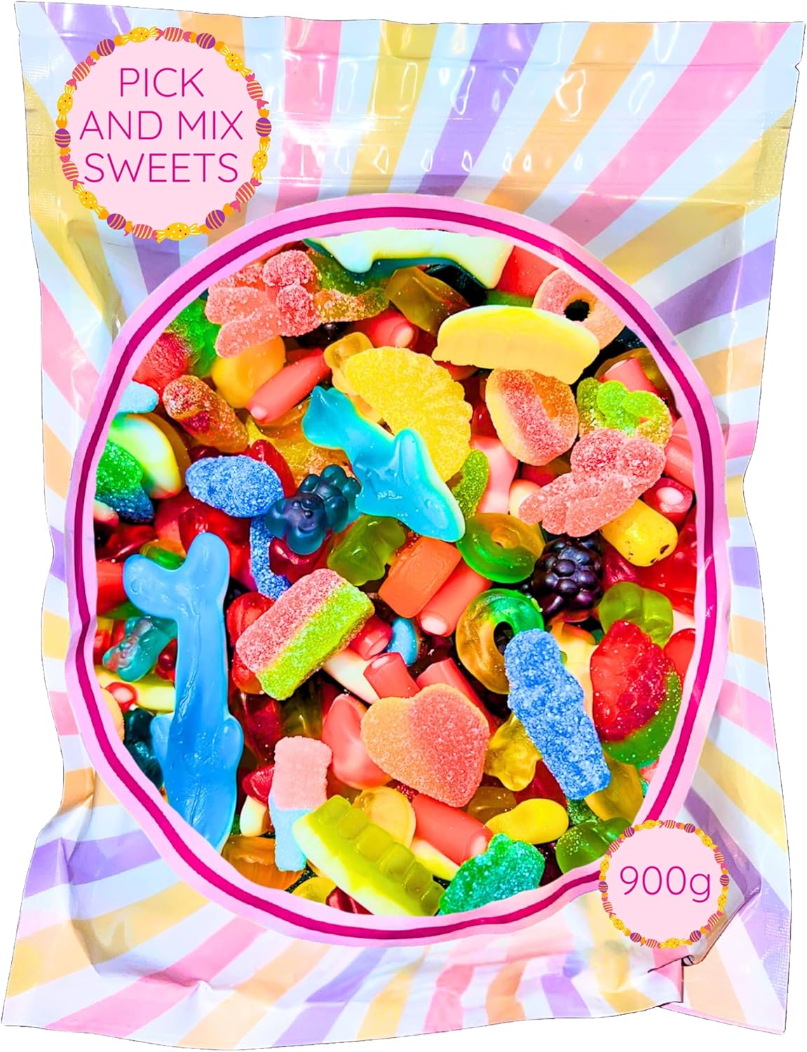 The Village Sweet Co. - Pick and Mix Sweets - 900g Resealable Bag - 20+ Different Sweeties - Mix of Fresh Fizzy, Gummy, Sour & Jelly Confection - Classic Candy Selection