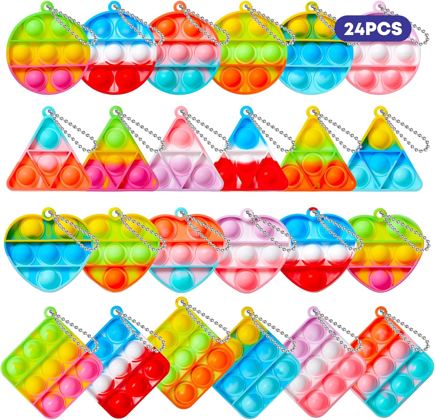 FIDWOD 24Pcs Party Fillers for Kids: Stocking Fillers Party Bag - Pop Multi-Item Party Favour Packs Sensory Keyring Box Gifts Birthday Presents - Stress Relief Class Prizes Supplies for Boys and Girls
