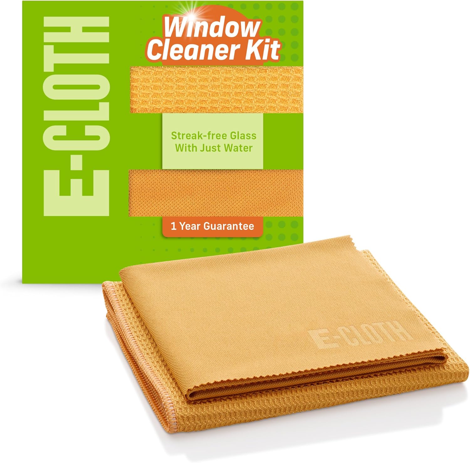 E-Cloth Microfibre Window Cleaner Kit - Glass Cleaning Cloth and Microfibre Towel Cleaning Kit for Windows, Car Windscreen, Mirrors - Orange