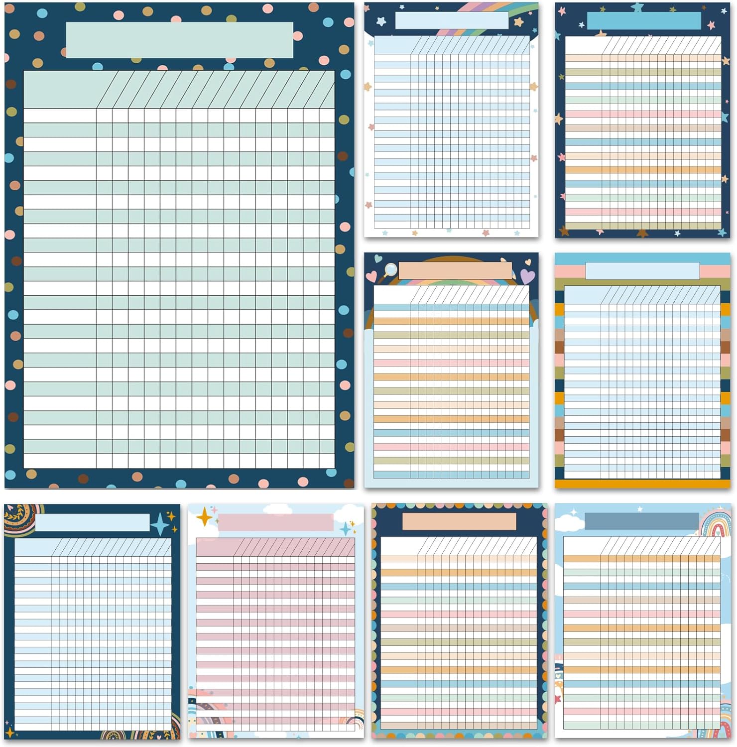 9 PCS Boho Classroom Charts Rainbow Classroom Incentive Chart Homework Data Charts Boho Reward Chores Chart for Kids Behavior Learning Classroom School Attendance Homework Progress Tracking Pads