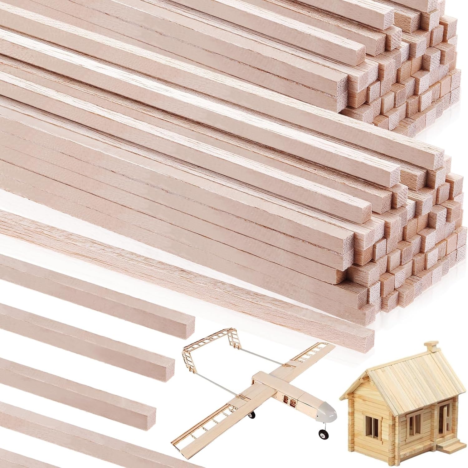 Timtin 90 Pieces 1/4" x 12" Balsa Wood Sticks Square Wooden Dowels Wood Square Dowel Rods Long Hardwood Craft Sticks for Crafts, DIY Projects Models Making Miniature Architectural Supplies