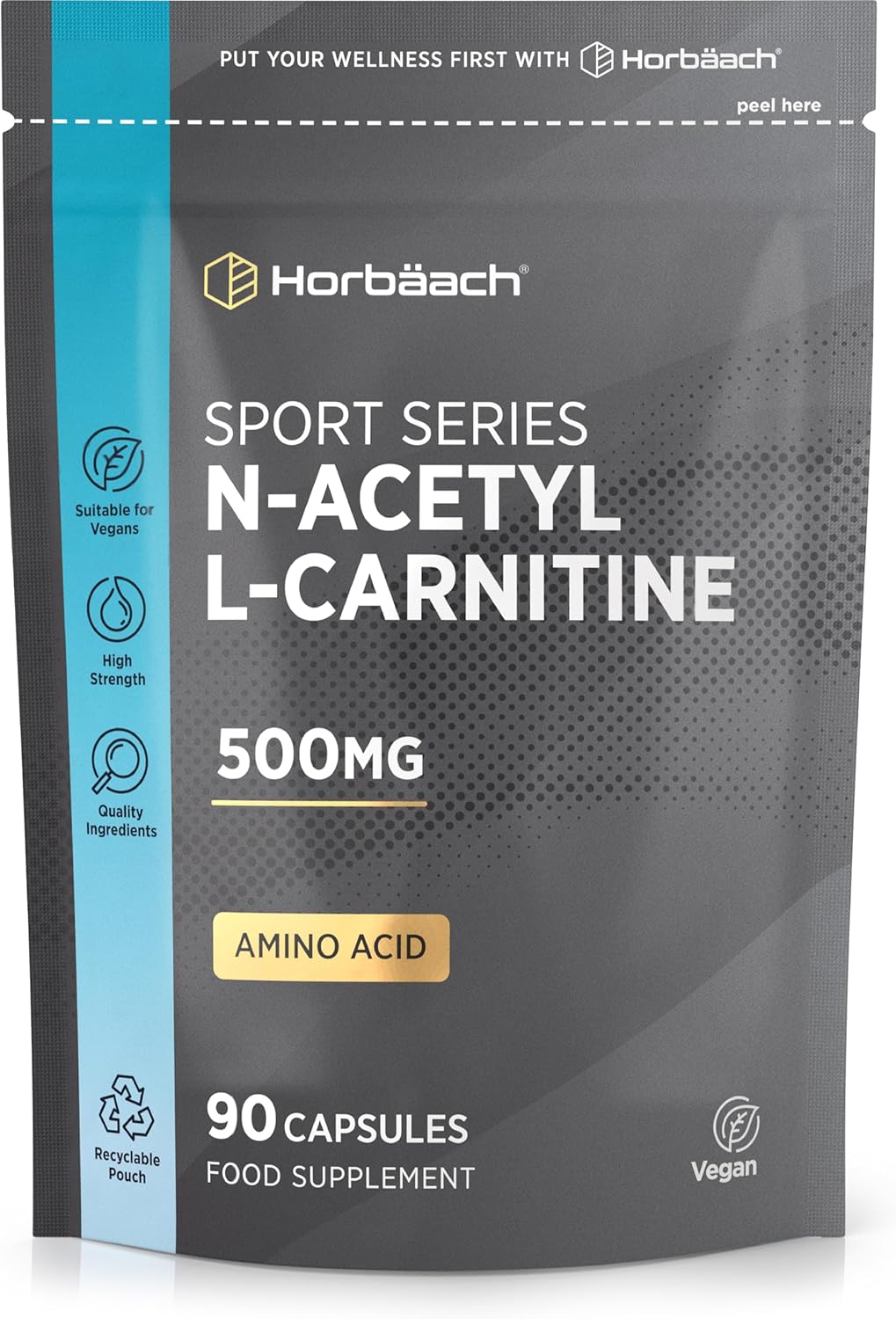 Acetyl L-Carnitine Capsules 500mg | 90 Vegan High Strength Supplements | Amino Acid | by Horbaach