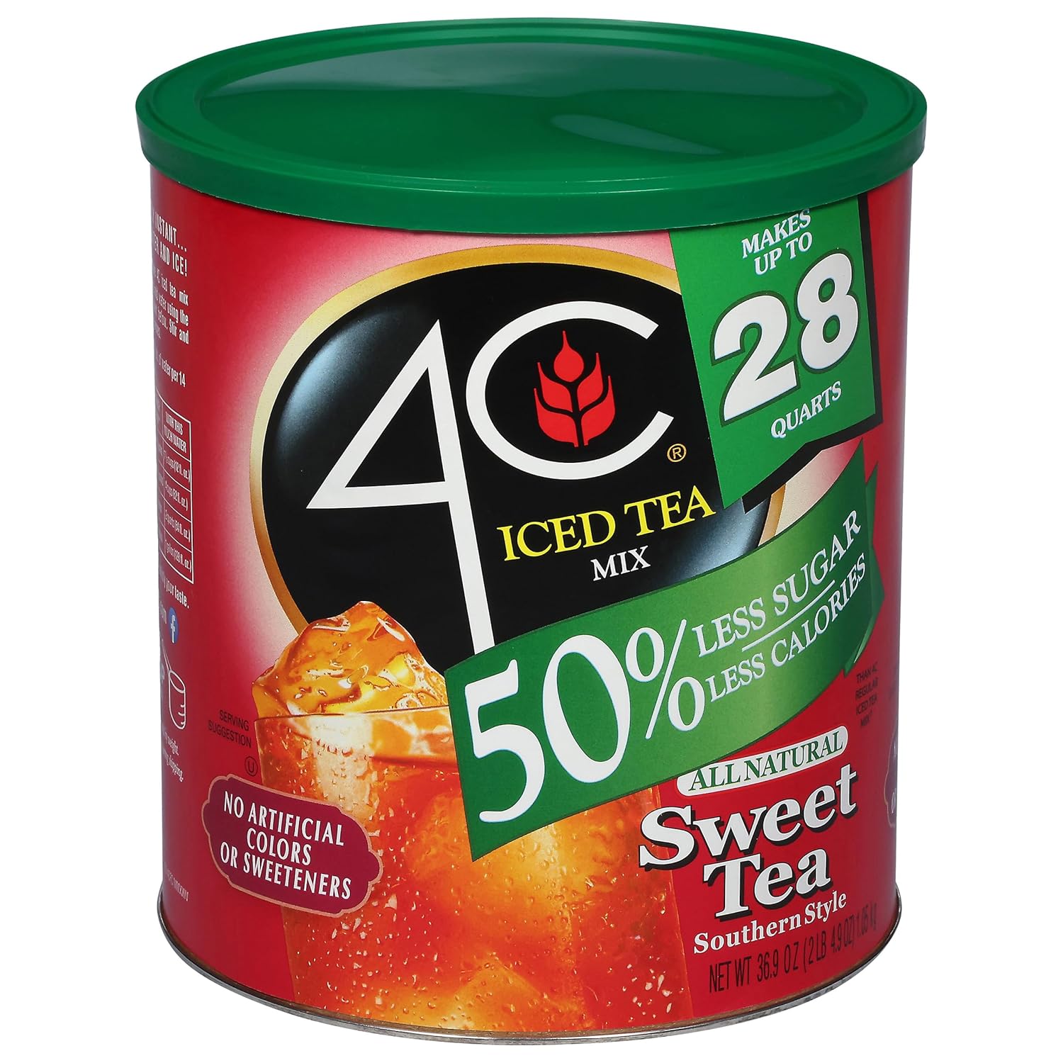 4C Reduced Sugar Powdered Drink Mix Canisters, Iced Tea, 28 Quarts, Family Sized Canister, Thirst Quenching & Refreshing Flavors (Sweet Tea, 36.9 Ounce (Pack of 1))