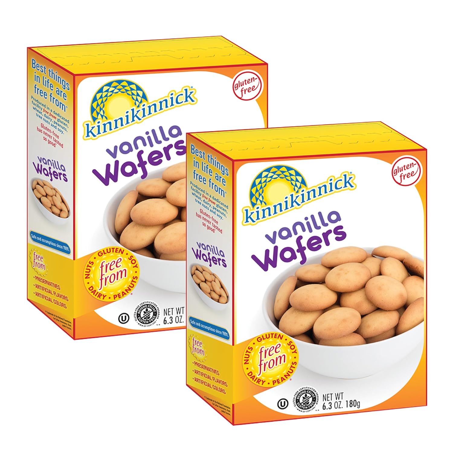 Kinnikinnick - Vanilla Wafers - Gluten Free, Allergy Friendly Cookies - 6.3 oz. Boxes - 2 Pack
