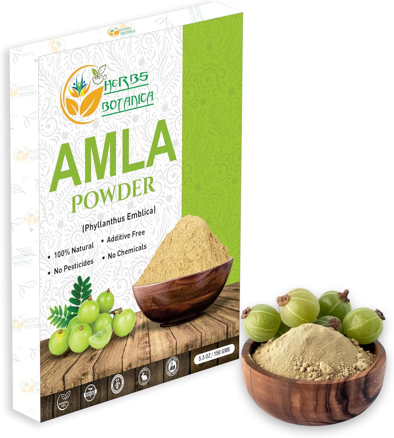 Herbs Botanica Organic Amla Powder Pure Indian Gooseberry with Vitamin C Amalaki Natural Alma Fruit Powder for Hair Growth Immune Support Emblica Officinalis 5.3 oz /150 GMS