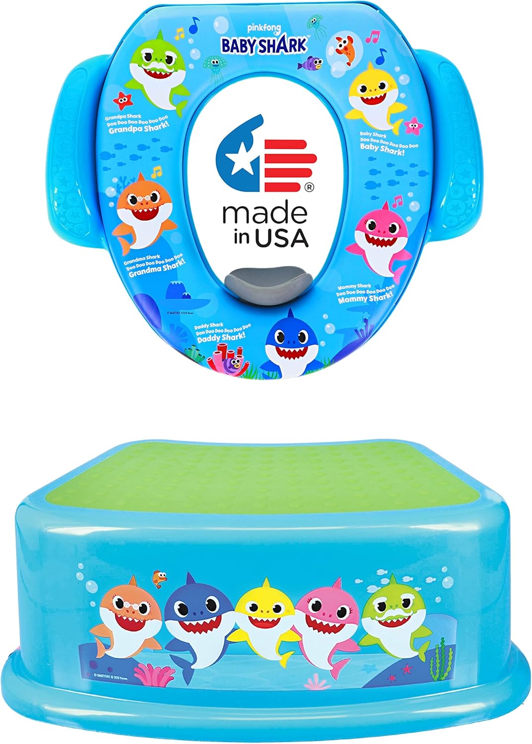Pinkfong Baby Shark 2 Piece Essential Potty Training Set - Soft Cushion, Baby Potty Training, Safe, Easy to Clean, Step Stool