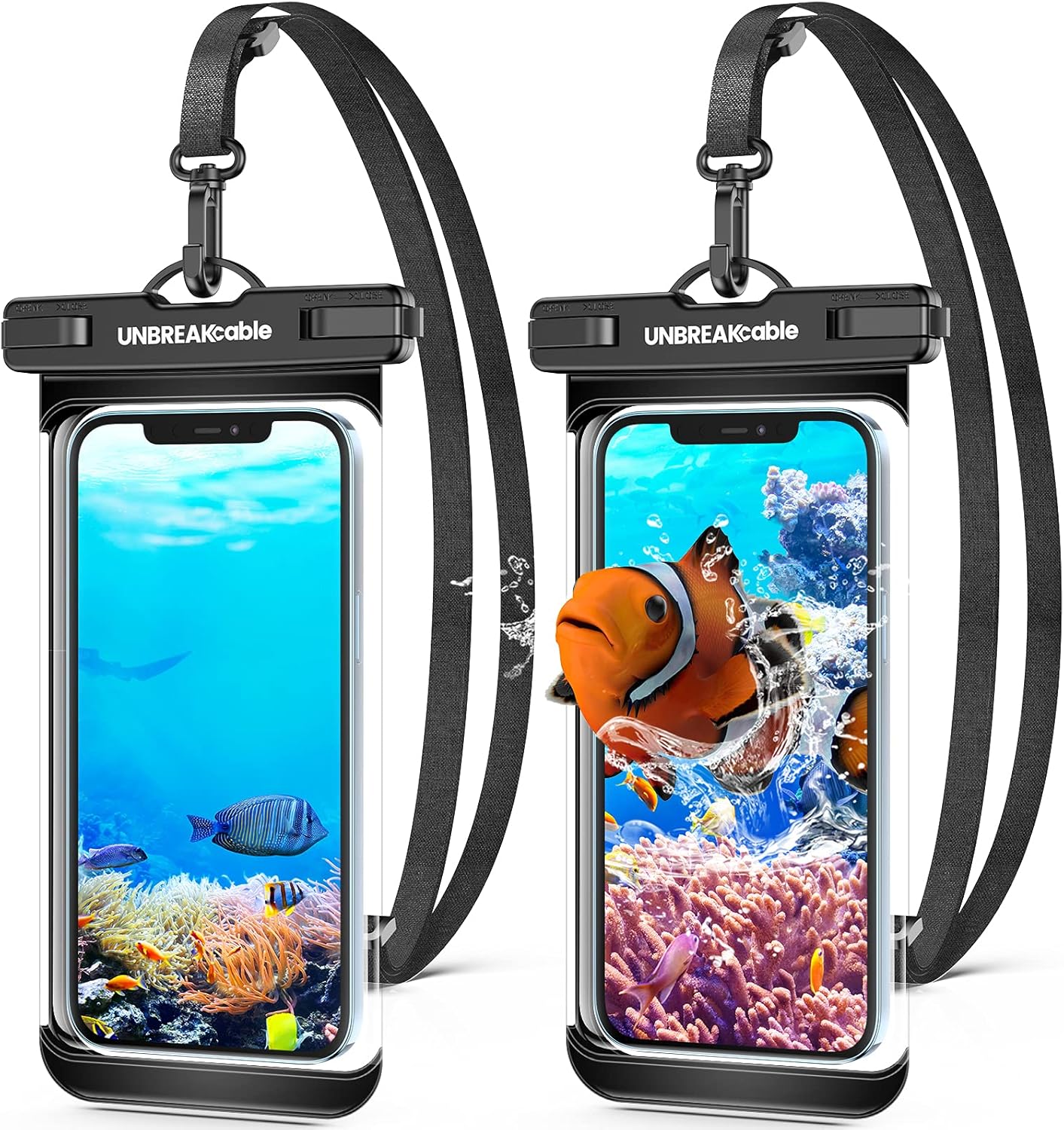 UNBREAKcable Waterproof Phone Case, 2-Pack IPX8 Universal Waterproof Phone Pouch Dry Bag for iPhone 16 15 14 13 12 11 Pro Max XR X XS SE 2022 Samsung S24 S23 S22 S21 Ultra Huawei P70 Mate 70 up to 7"