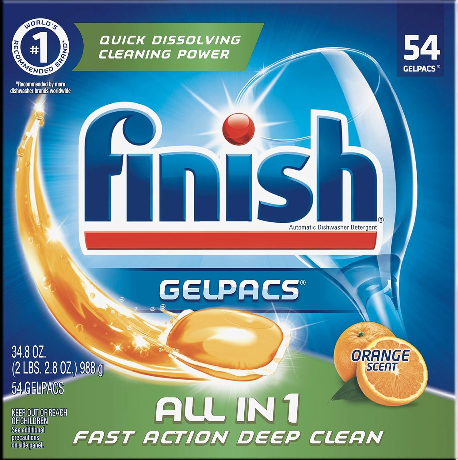 Finish All In 1 Gelpacs, Orange 54 Tabs, Dishwasher Detergent Tablets (Pack of 4)
