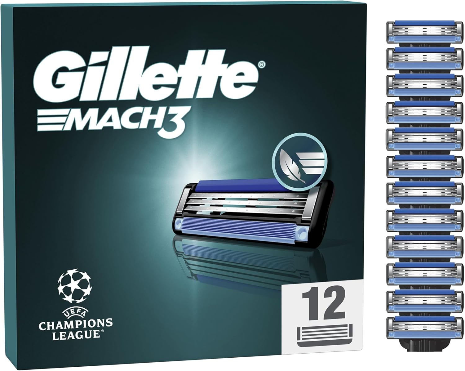 Gillette Mach3 Razor Blades Men, 12 Razor Blade Refills, Compatible with Gillette Mach3 Razors for Men