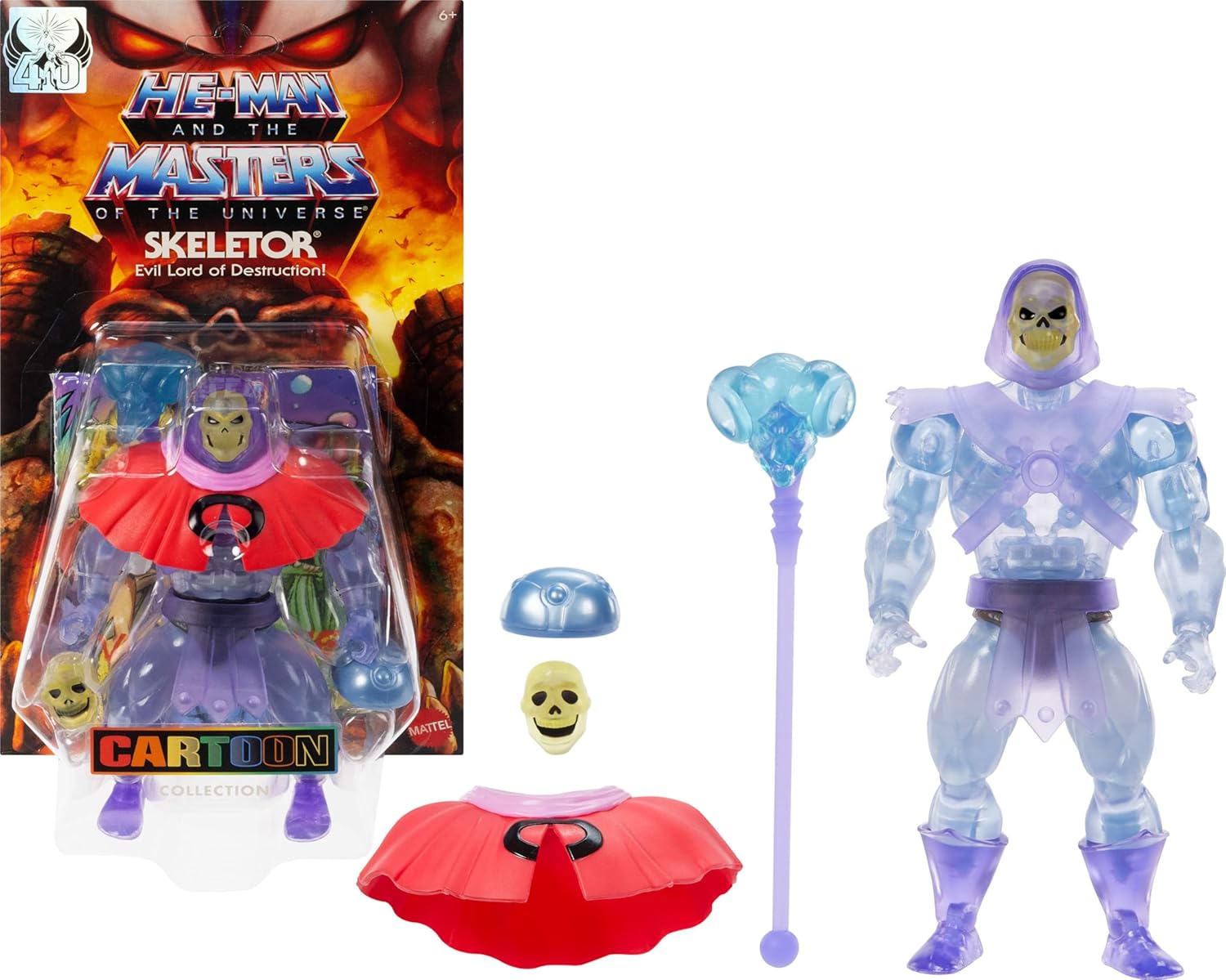 Masters of Universe Origins Action Figure Invisible Skeletor Cartoon Collection, 5.5-inch 1980s TV Villain, Detailed Clear Design & Alt Face Plate