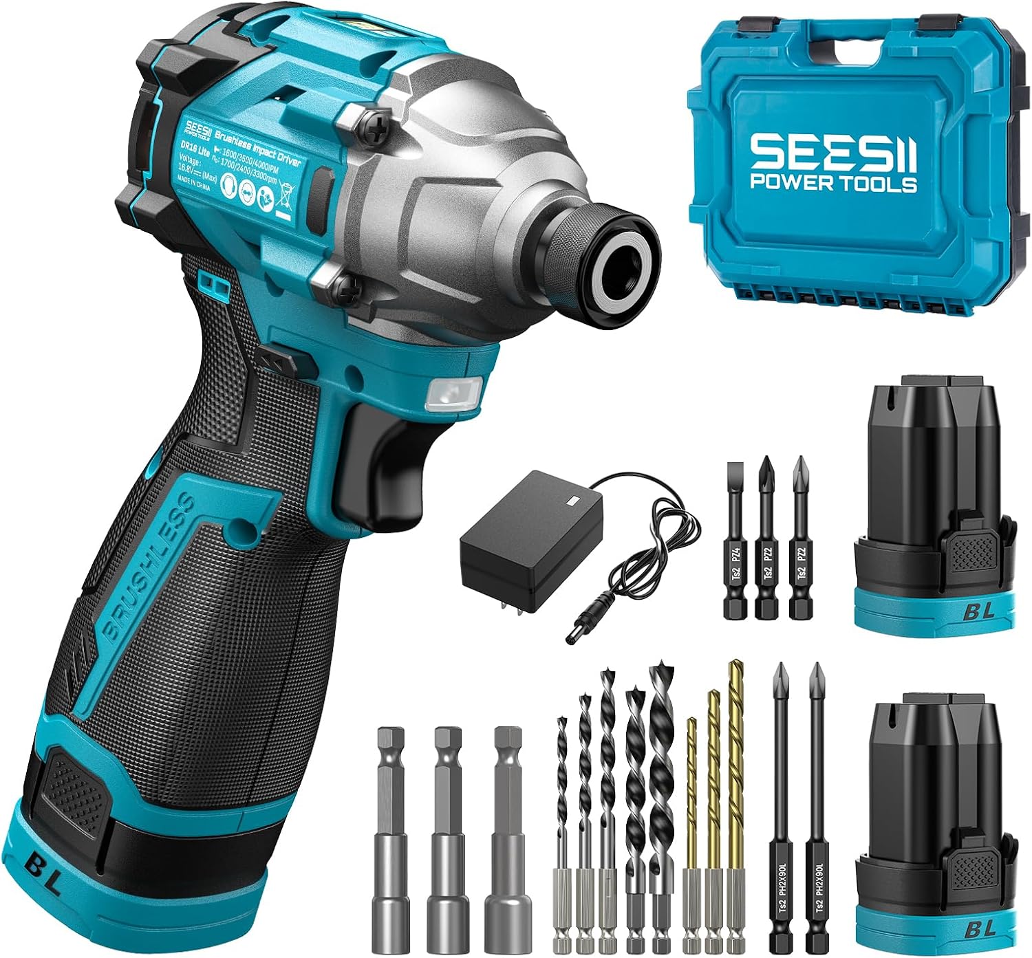 SEESII 16.8V Impact Driver Kit 1/4", 1327In-lbs Cordless Impact Driver Set