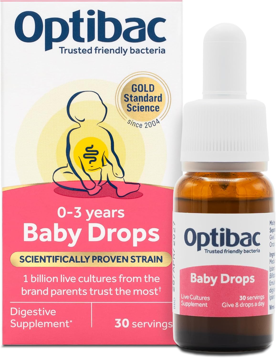 Optibac Probiotics Baby Drops 10ml - Expertly Formulated Vegan Digestive Probiotic Supplement for Newborns, Babies & Infants - Scientifically Proven Friendly Bacteria - Easy Oral Drops - 30 Day Supply