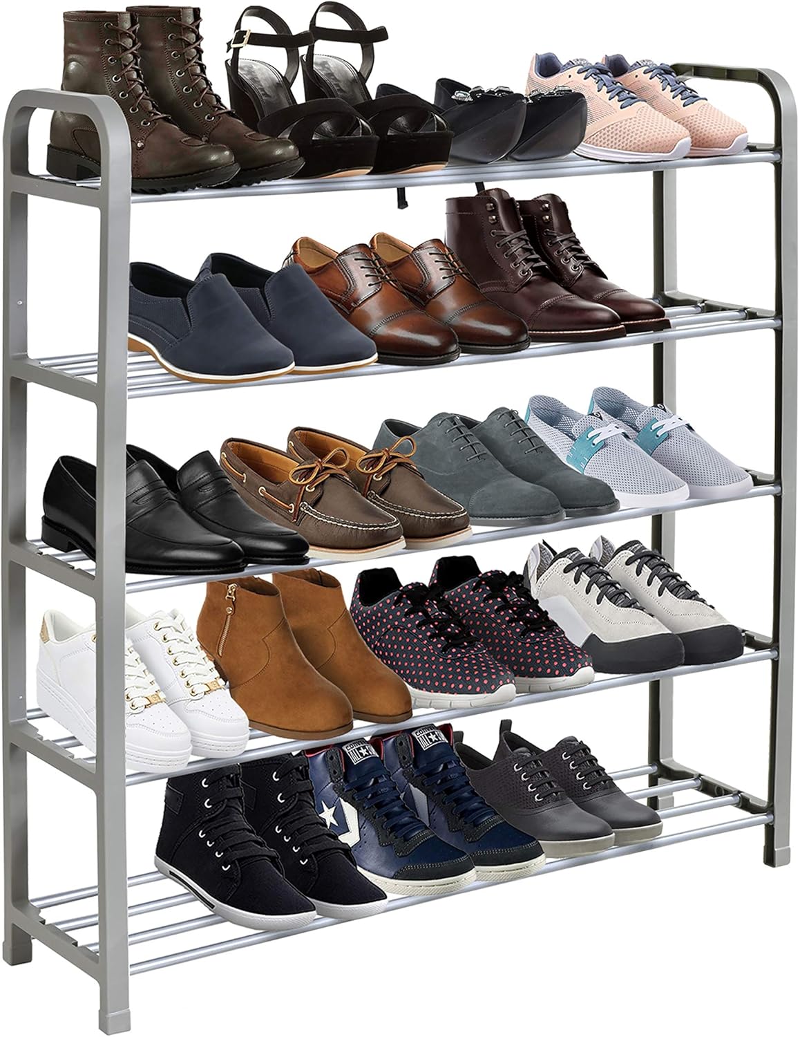 KEPLIN 5 Tier Shoe Rack Organiser, Quick Assembly No Tools Required, Holds upto 15-20 pairs (L) 75.5cm x (W) 18.5cm x (H) 75.5cm (Grey)