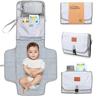 KeaBabies Portable Diaper Changing Pad - Waterproof Travel Changing Mat for Baby, Foldable Diaper Clutch, Detachable Baby Travel Diaper Mat for Diaper Changing Station, Diaper Change Mat(Gray Mod)