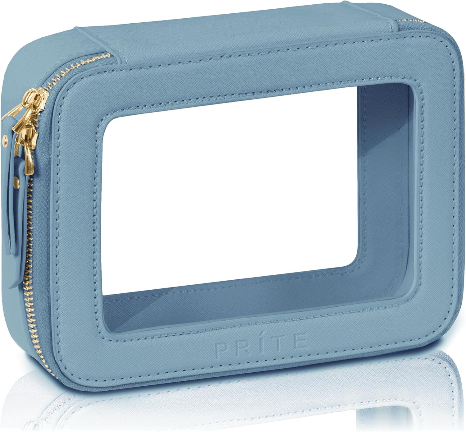 Prite Clear Makeup Bag Cosmetic Organizer Case Waterproof Travel Toiletry Bag Skincare Pouch with Golden Zipper(Blue)