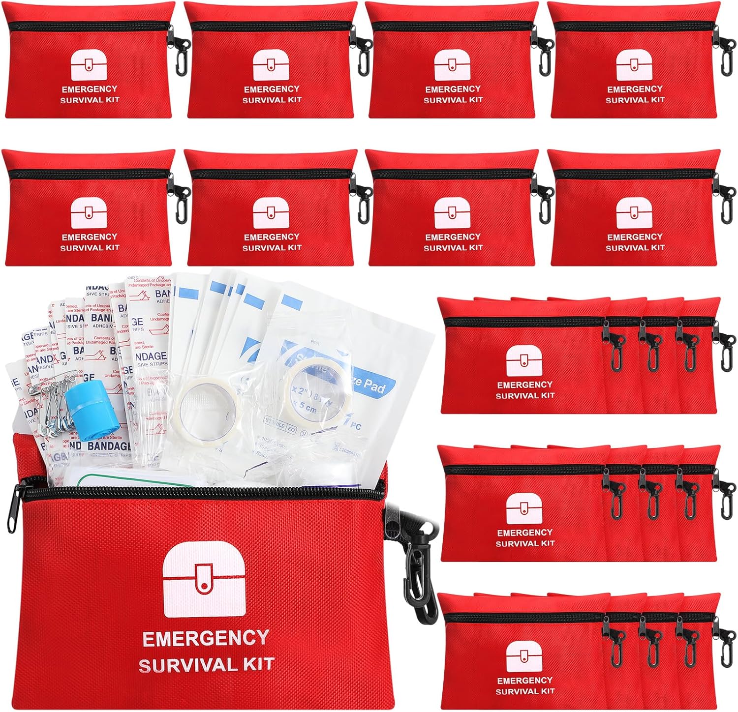 Geiserailie 6 Bags Small First Aid Kits Bulk, Travel Size Emergency Kit Individual Zipper Pouch Self Care Package Supplies for Homeless Travel Sports Hiking Forst Outdoor College Dorm Essentials