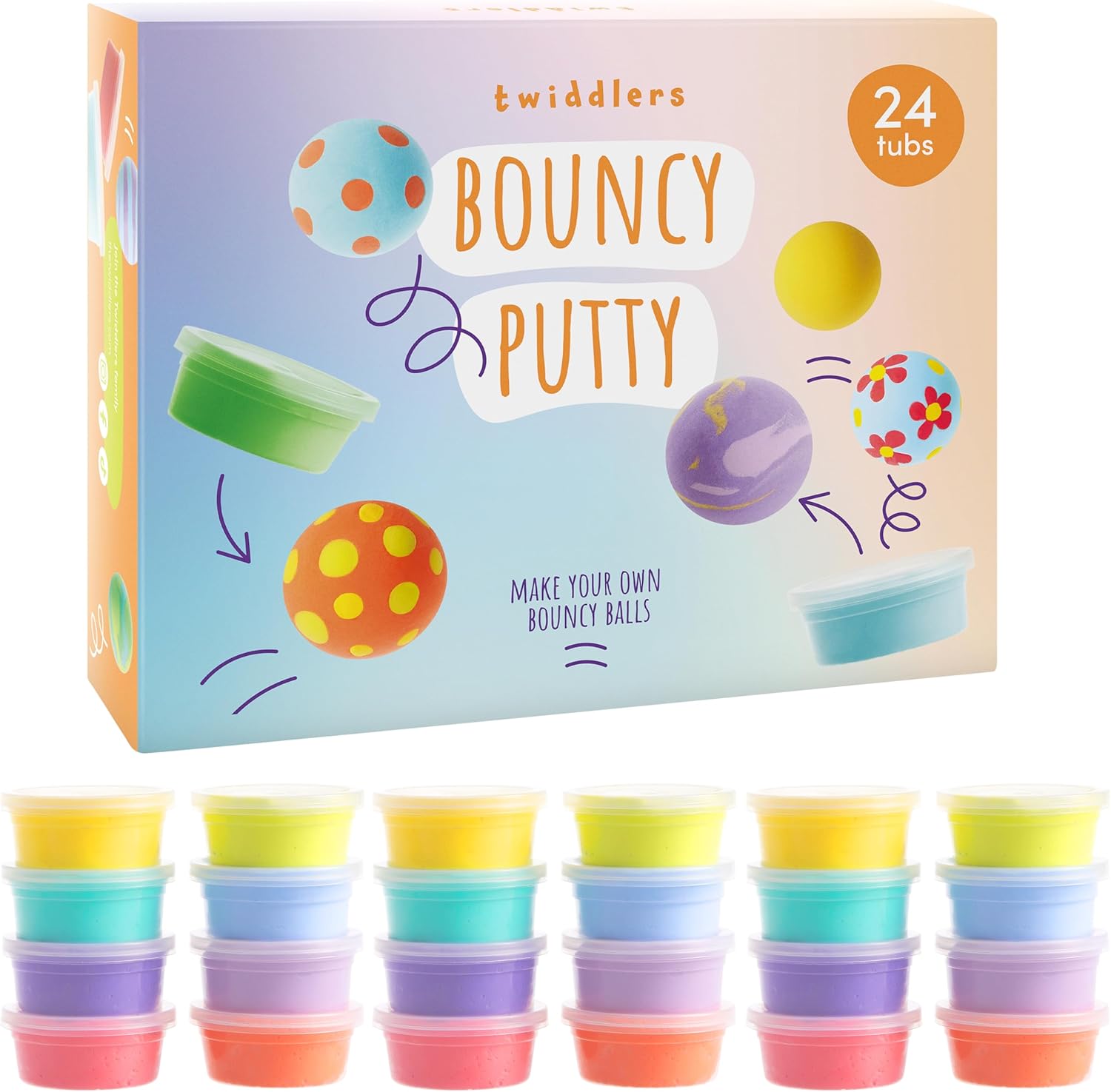 THE TWIDDLERS 24 Colourful Bouncing Slime Putty Tubs, Perfect Slime Party Bag Fillers for Kids, Bouncy Party Bag Putty Pots Fidget Toys Multipack for Boys & Girls