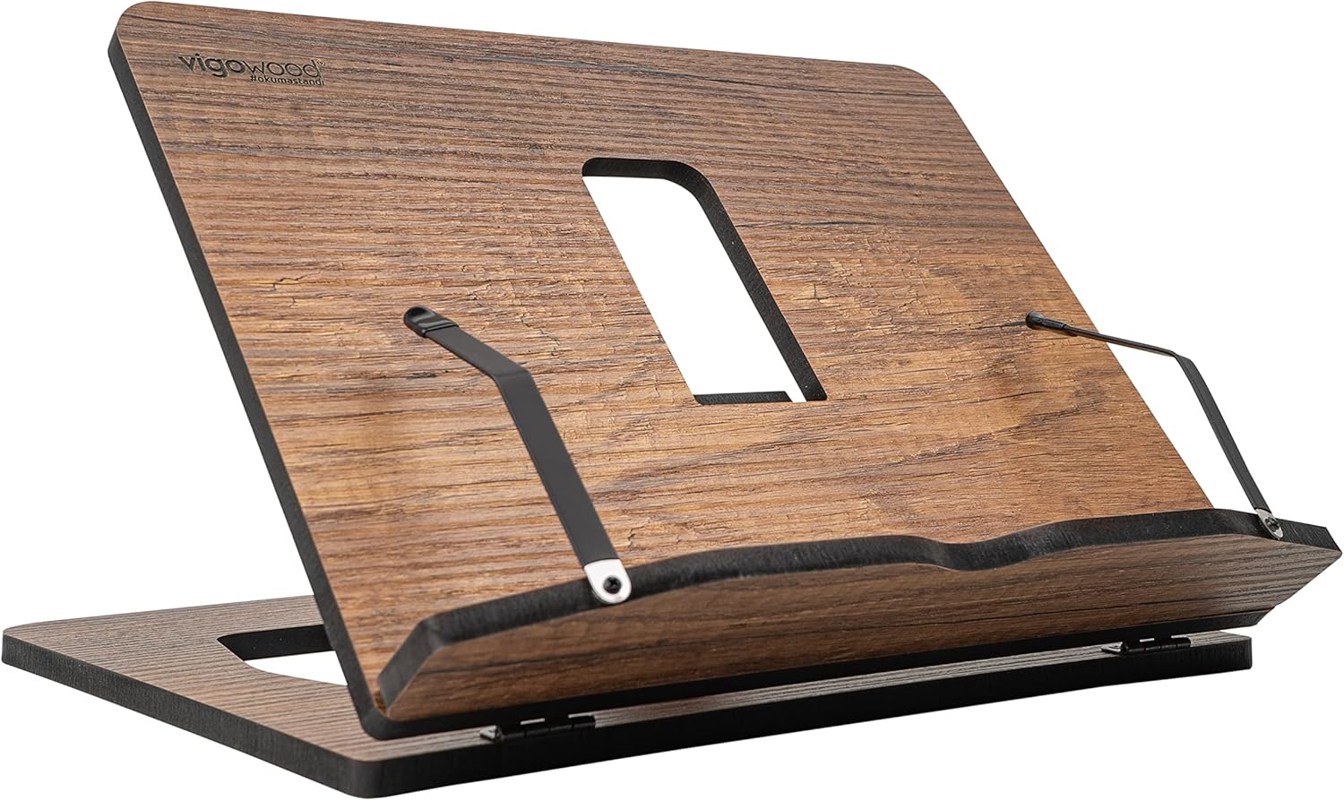 Vigo Wood Adjustable Wooden Book Holder - Premium 8mm Wood, Foldable Design, and Three Adjustable Angles - Elevate Your Reading Experience, Use as Cookbook Stand, Recipe Holder,Tablet and Laptop Stand