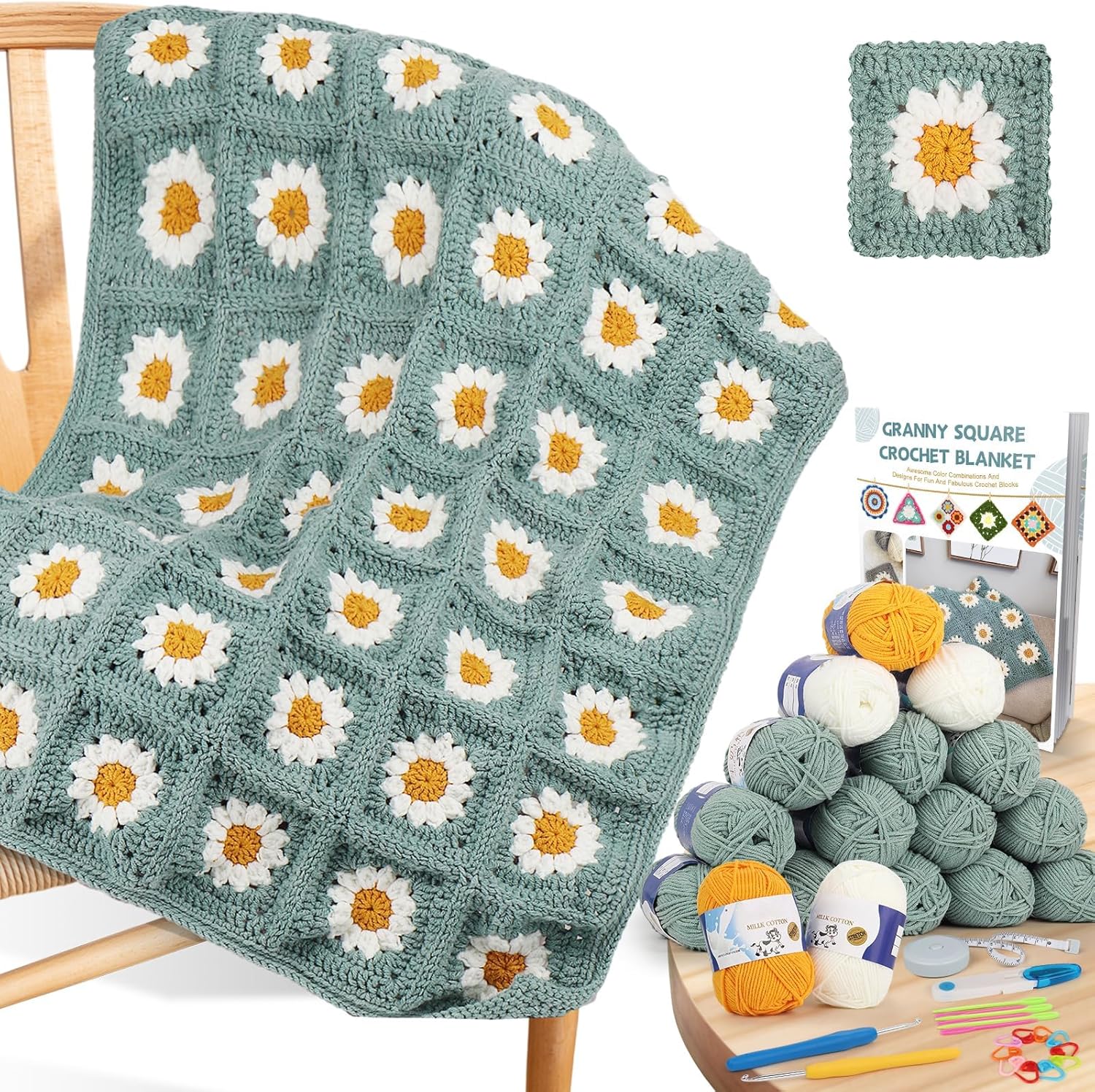 Coopay Crochet Starter Kit for Blanket, Granny Squares & Instructions, Easy Learn to Crochet for Beginners