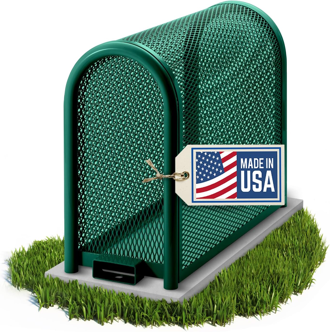 Steel Protection Backflow Preventer Security Cage for Outside - Medium - Green - Guardian Enclosures - Cage Dimensions, Internal 11 1/8″ W x 24″ H x 30′” L, External 13 3/8″ W x 24″ H x 34 3/8″ L