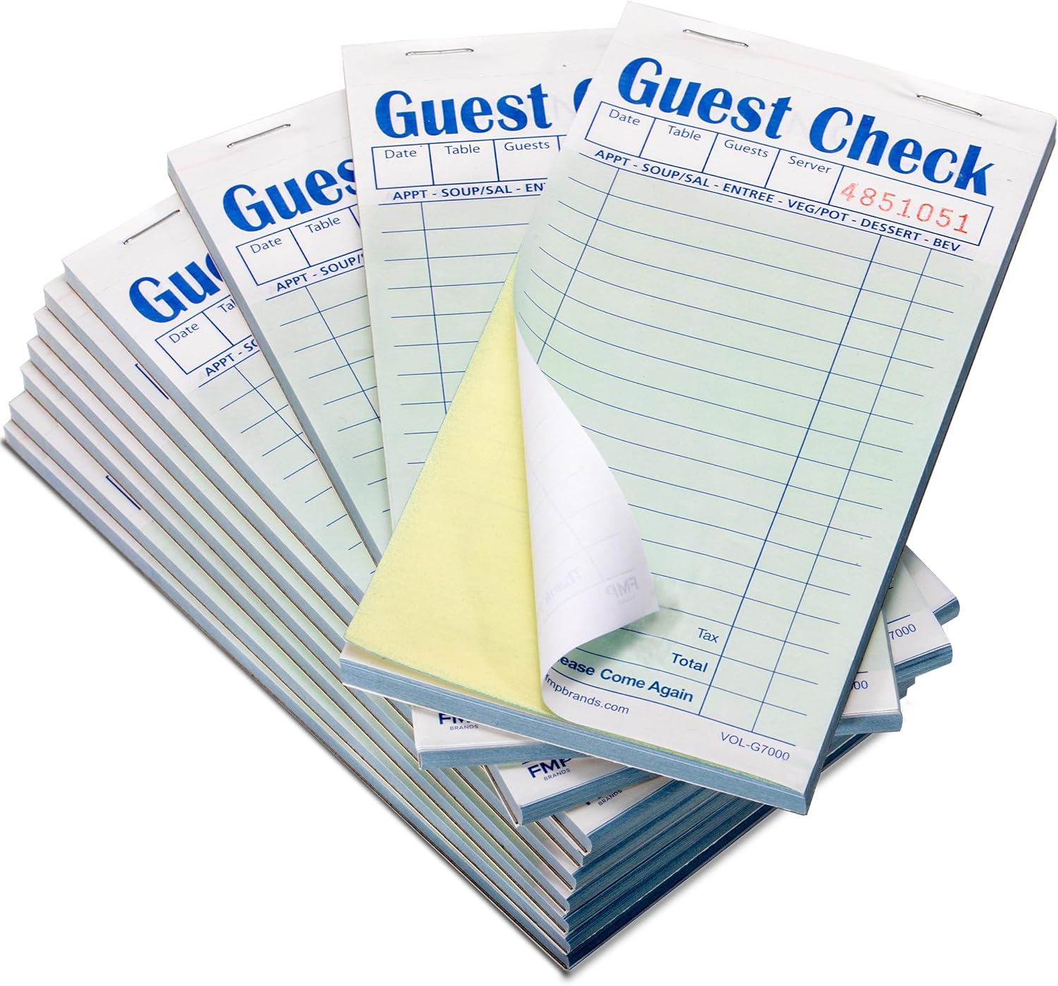 FMP Brands Double Part Guest Check Pads for Restaurants, Server Note Pads Total 500 Sheets (10 Pads), Perforated 2 Part Carbonless Copy Check Book for Bars, Cafes and Restaurant Orders