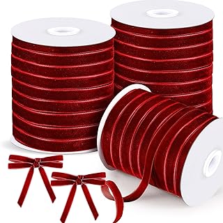 Chuangdi 3 Roll Velvet Ribbon 3/8 Inch x 50 Yards Spool Wide Single Face Ribbons 150 Yards Vintage Velvet Ribbon for Gift Wrapping Decoration Party Wedding Bow Arts Crafts(Burgundy)