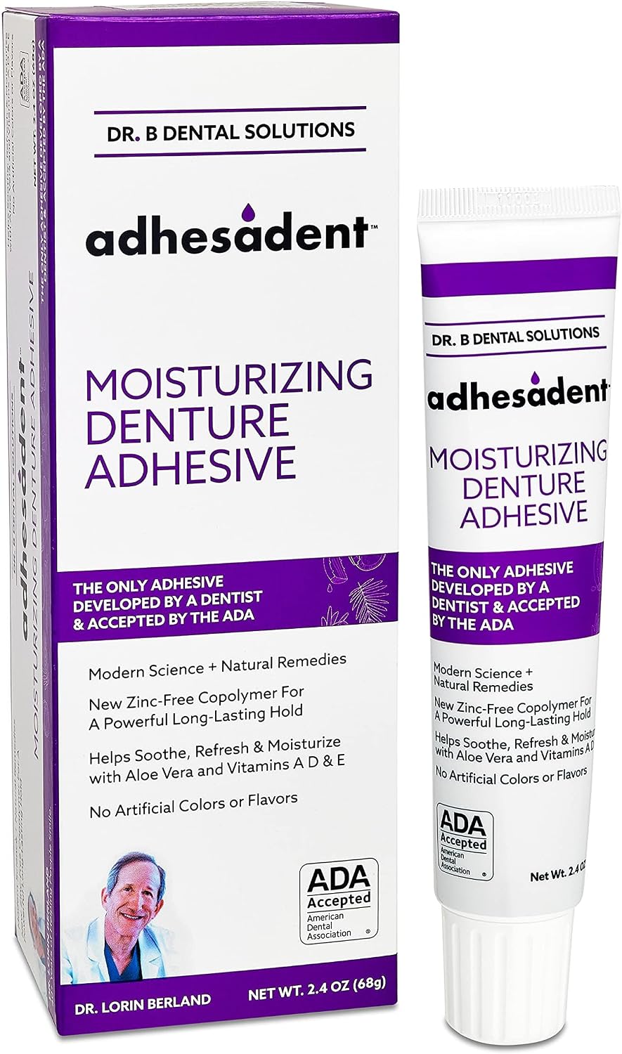 Dr. B Dental Solutions Adhesadent Denture Adhesive, Green, 2.4 Ounce