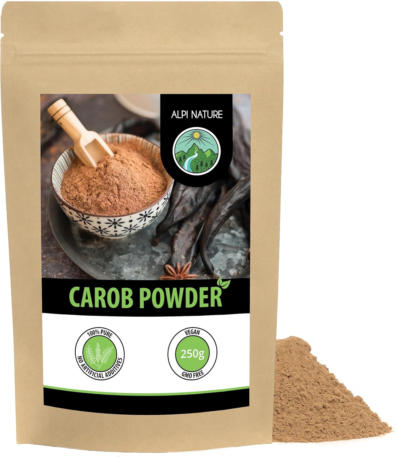 Carob Powder 250g 8.8 oz by Alpi Nature, Dried and Ground Carob pods, Natural Sweetener for Baking