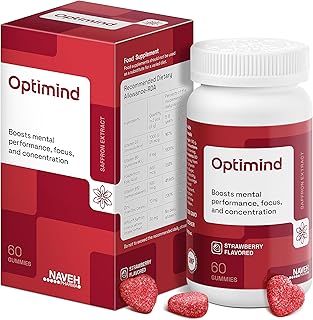 NAVEH PHARMA® OptiMind - Focus Supplement | Natural Supplements for Kids | 30 MG Saffron Supplements: Kids Vitamins and Memory Supplement for Brains | Mood Support | 60 Calm Gummies (Strawberry)