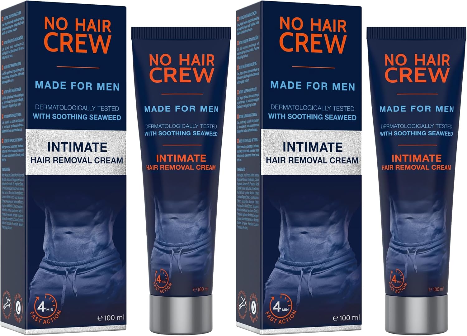 NO HAIR CREW Intimate Hair Removal Cream for Men 100 ml – The Original (Pack of 2)