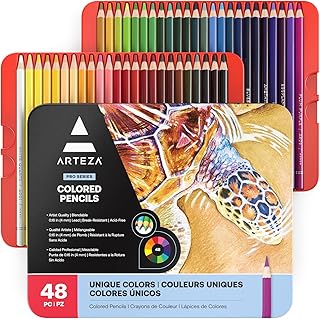 ARTEZA Colored Pencils, 48 Wax-Based Color Pencils, Vibrant Coloring Pencils in Tin Box for Adults, Professional Art Supplies