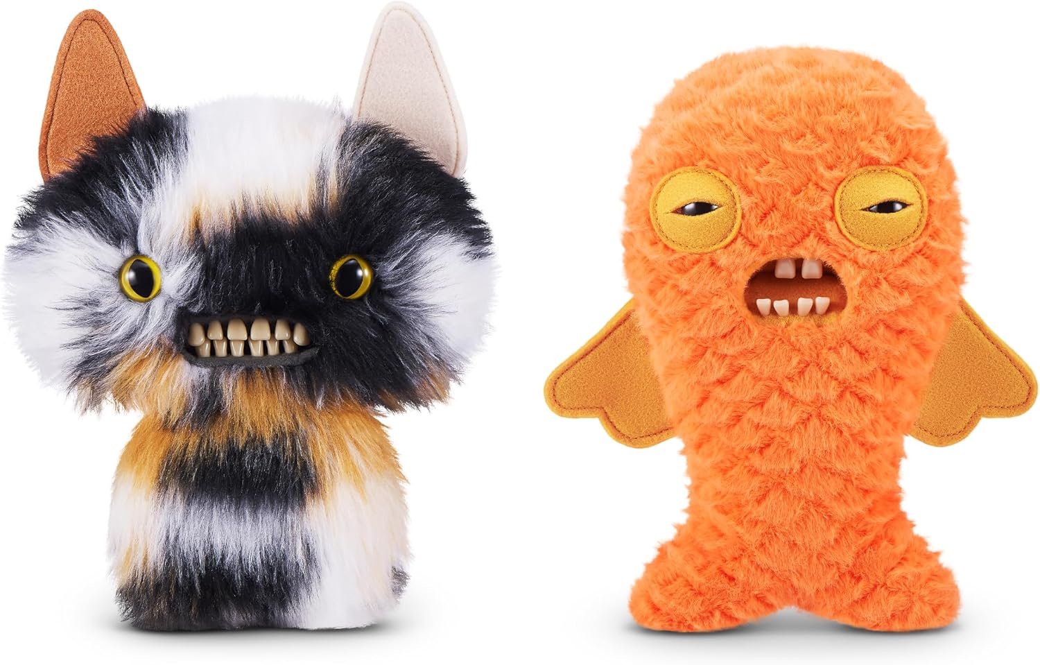 Fuggler Butt Ugly Pets 9-inch Series 1 (2PK) by ZURU, Funny Ugly Monster Plush Toy (Winged Bat - Calico Cat) (Gold Fish)